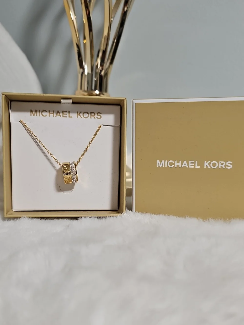 NEW! Michael Kors Gold-Tone Pavé Ring Pendant Necklace
